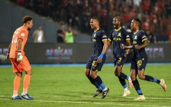 Mamelodi Sundowns celebrates victory during the African Football League 2023 match between Al Ahly and Mamelodi Sundowns. Mostafa Emira/BackpagePix