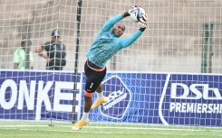 Jackson Mabokgwane (GK) of Richards Bay FC during the DStv Premiership 2023/24 football match between Richards Bay and Orlando Pirates. Gerhard Duraan/BackpagePix