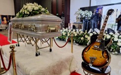 Zahara's coffin and guitar. eNCA/Aviwe Mtila