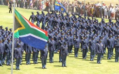 Police recruiots during the pass-out parade. Twitter/@SAPoliceService