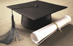 Graduation certificate and mortar board.