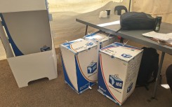 Ballot boxes at a voting station. 