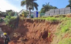 The scene of a collapse of an embankment.