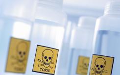 File: Bottles with toxic labels. GettyImages/Adam Gault