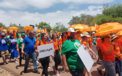 Civil society groups Solidarity and AfriForum marching against the BELA Act. eNCA/Hloni Mtimkulu