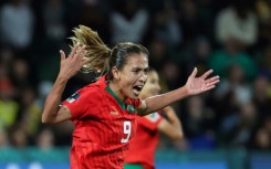 Morocco's forward 09 Ibtissam Jraidi celebrates her team's first goal