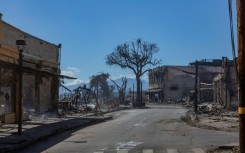 Destroyed buildings along Front Street in the aftermath of a wildfire in Lahaina, western Maui, Hawaii 