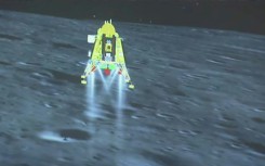 The live feed of Indian Space Research Organisation (ISRO) shows the Chandrayaan-3 spacecraft seconds before its successful lunar landing on the south pole of the Moon