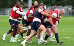 Preparing for the Pumas - England prop Dan Cole (R) leads a maul supported by Jack Willis (2R), Courtney Lawes (2L) and Maro Itoje (L) during a squad training session in Le Touquet