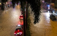 A flooded street after heavy rainstorms in Hong Kong