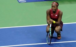 Coco Gauff reacts after winning her maiden Grand Slam at the US Open on Saturday