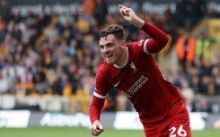 Liverpool's Andy Robertson celebrates his goal against Wolves