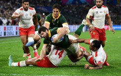 South Africa flanker Marco van Staden scores a try against Tonga