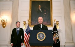 US President Joe Biden, with Secretary of State Antony Blinken, addresses the attacks in Israel 