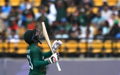 Fine innings - Bangladesh's Mehidy Hasan Miraz celebrates after reaching fifty against Afghanistan