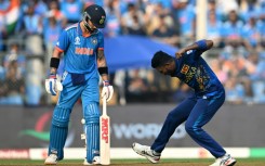 Big moment: Sri Lanka's Dilshan Madushanka celebrates after taking the wicket of India's Virat Kohli