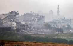 Bombed-out buildings seen inside the Gaza Strip from near Israel's southern city of Sderot