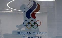 The logo of the Russian Olympic Committee at its offices in Moscow