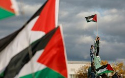 Many of the marchers at the Berlin rally carried Palestinian flags