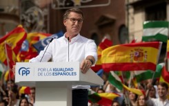 Partido Popular's leader Alberto Nunez Feijoo speaks at a rally against plans to grant amnesty to Catalan separatists, in Malaga