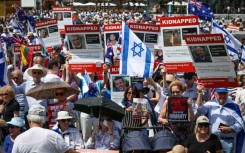 Australian Jewish community members rally in Sydney for hotages take in the Hamas attack on Israel