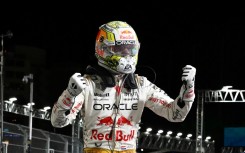 Red Bull Racing's Dutch driver Max Verstappen celebrates winning the Las Vegas Formula One Grand Prix on Saturday