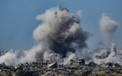 Smoke billows after an Israeli strike in north Gaza on November 22, 2023