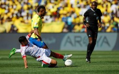 Lucas Ribeiro (R) playing for Mamelodi Sundowns against Wydad Casablanca in the African Football League final on November 12, 2023.