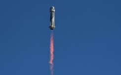 A Blue Origin rocket takes off in Texas in March 2022 