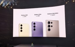 Samsung shows off new flagship Galaxy phones packed with artificial intelligence features at a media event in the Silicon Valley city of San Jose, California