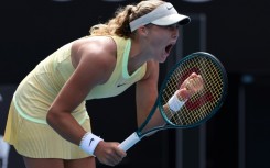 Russia's Mirra Andreeva reacts after a point against France's Diane Parry at the Australian Open