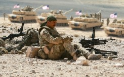 A US soldier takes part in the 'Eager Lion' multinational military manuevers in Jordan in September 2022