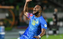 Meschack Elia celebrates scoring for DR Congo against Egypt. 