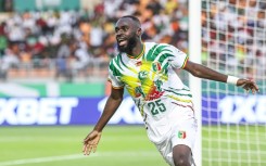 Lassine Sinayoko celebrates  scoring for Mali against Burkina Faso.
