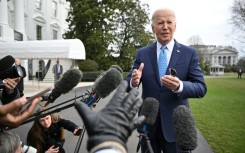 US President Joe Biden speaks to reporters before boarding Marine One on the South Lawn of the White House