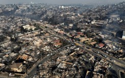 Aerial view of the aftermath of a fire in the hills around Vina del Mar, Chile