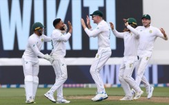 South Africa players celebrate the dismissal of New Zealand batter Kane Williamson on Wednesday 