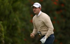 American Patrick Cantlay  reacts to a shot in the third round of the US PGA Tour Genesis Invitational at The Riviera Country Club, where he takes a two-shot lead into the final round