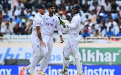 England spinner Shoaib Bashir celebrates after taking a wicket on the second day of the fourth Test against India in Ranchi