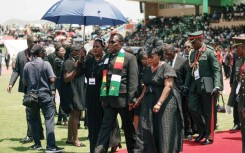 Zimbabwe President Emmerson Mnangagwa arrives at the Independence Stadium in Windhoek, Namibia in February 2024 for the memorial service of late president Hage Geingob