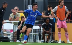 Matias Coccaro celebrates after scoring Montreal's second goal in Sunday's 3-2 win over Inter Miami