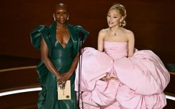 British actress Cynthia Erivo (L) and US singer-songwriter Ariana Grande offered a 'Wicked' fashion moment at the Oscars