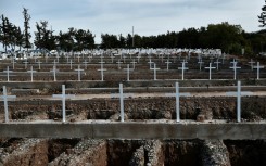 A cemetery for Covid victims in Greece's Thessaloniki. A new study says 15.9 million deaths were linked to Covid in 2020-2021