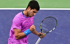 Spain's Carlos Alcaraz celebrates a point on the way to a semi-final victory over Jannik Sinner at the ATP-WTA Indian Wells Masters