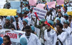 The striking doctors marched to parliament to present a petition highlighting their grievances