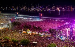 Aerial view shows the crowd before US pop star Madonna's free concert in Rio de Janeiro