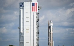 A Boeing Starliner capsule atop an Atlas V rocket sits on the launch pad at Cape Canaveral, Florida, May 4, 2024