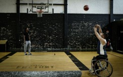 French Paralympic basketball player Sofyane Mehiaoui trains at the Hoops Factory in Aubervilliers, east of Paris on May 15, 2024.