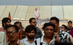 A large cut-out of India's Prime Minister Narendra Modi is pictured during an election campaign rally in Jalandhar on May 24, 2024