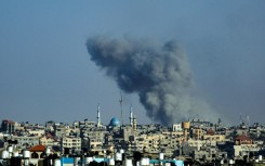 Smoke billows following Israeli bombardment in Rafah in the southern Gaza Strip on May 25, 2024